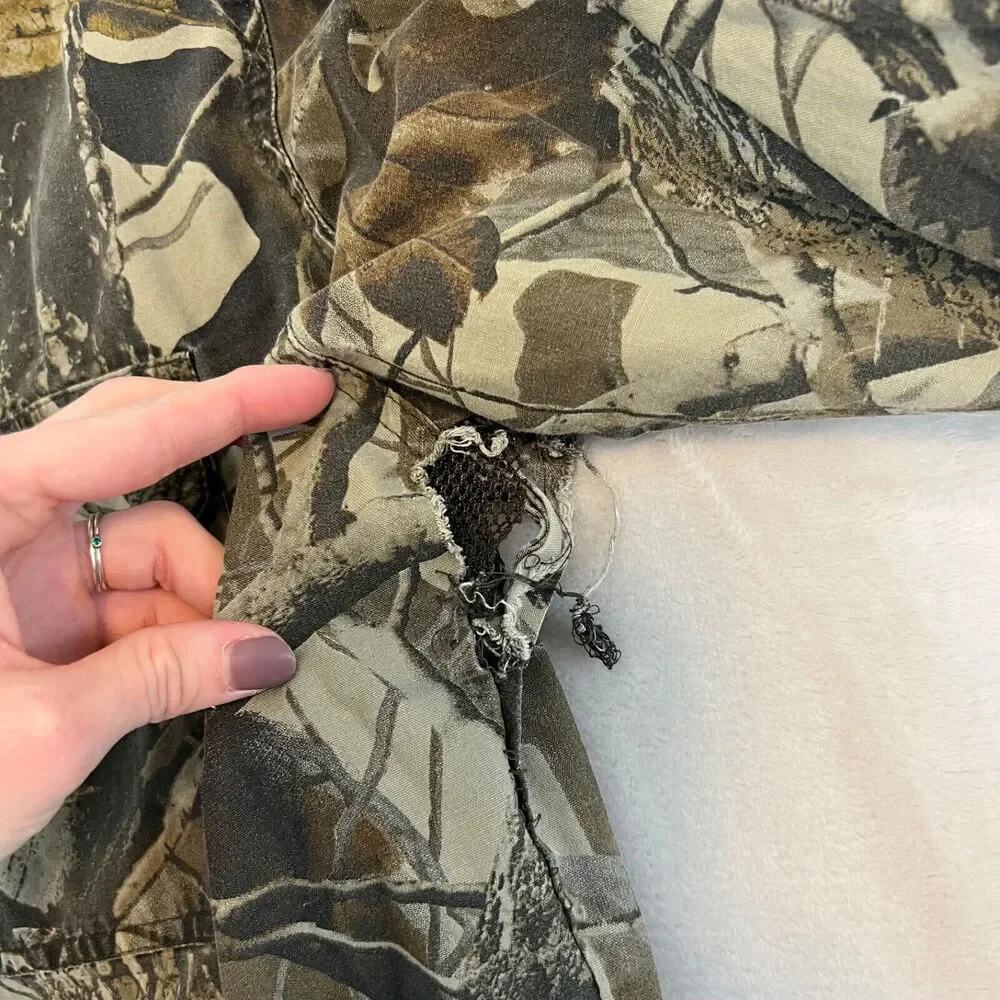 VTG Woolrich Shirt Mens L Camo Hardwoods‎ Button Up Vented Outdoors Grunge FLAW